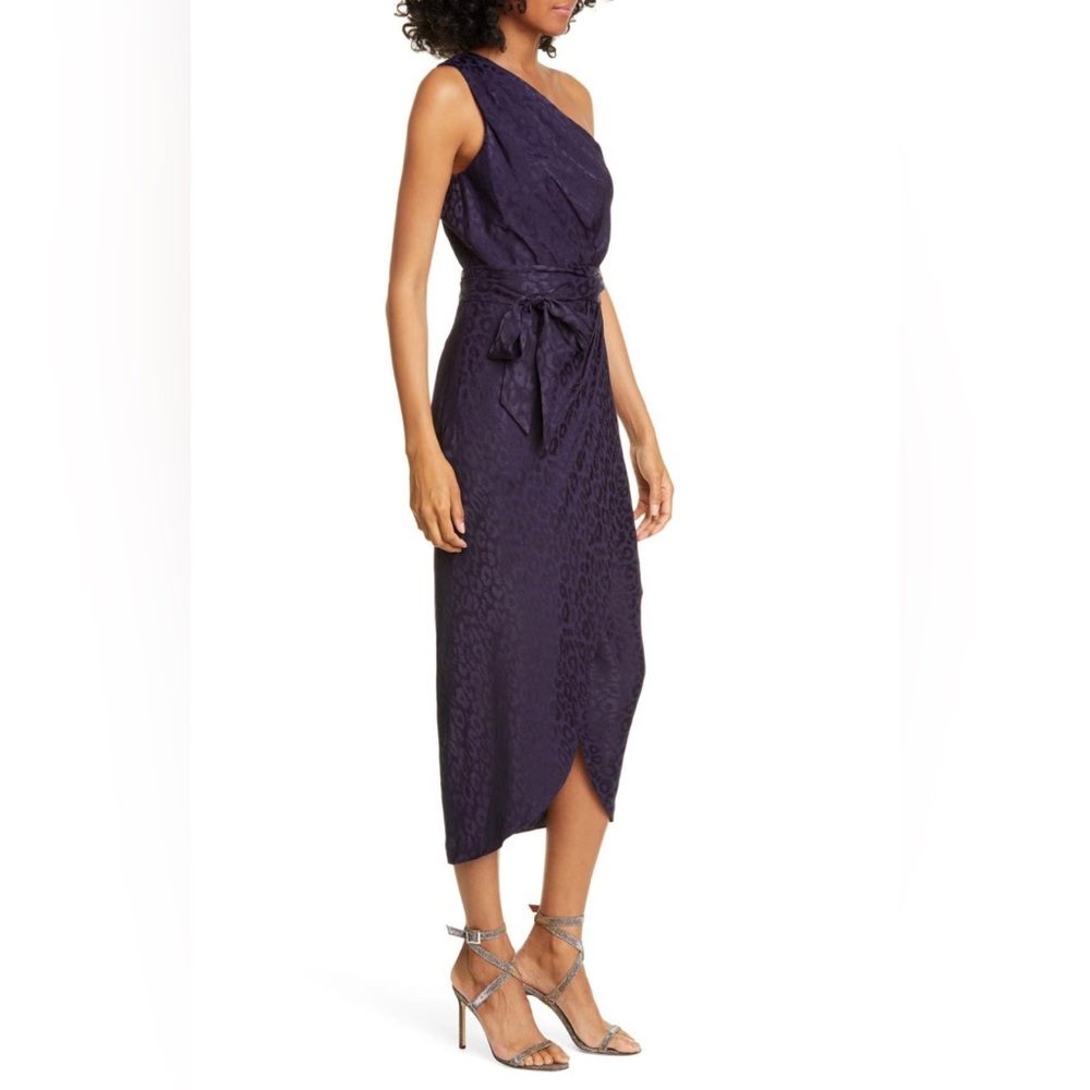 Women's Blue Animal Jacquard Asymmetric Dress